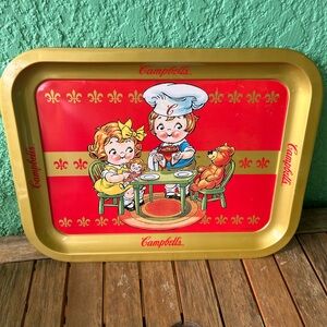 VINTAGE - Campbell's Soup - Metal Serving Tray - Doll & Teddy Bear Lunch (1998)